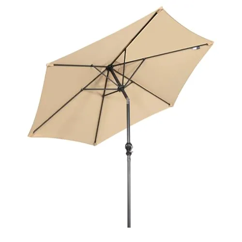Angel Living 250cm Parasol de Jardín Sombrilla de Acero con Mecanismo de Inclinación Sombrilla con Mástil de Acero de 38mm para Jardín Patio Playa (Beige)