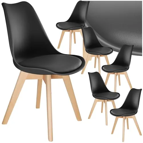 tectake® Sillas de Comedor, Muebles Comedor con Diseño Nórdico, Conjunto Sillas Cocina, Asiento Acolchado Silla Ergonómica, Mueble Cocina Moderno - Set de 6 Negro