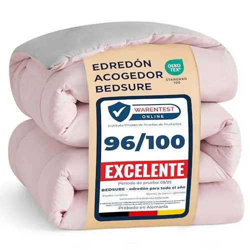 Bedsure Edredon Cama 135/150 Nordico - Relleno Nordico 220x240, Rosa/Gris