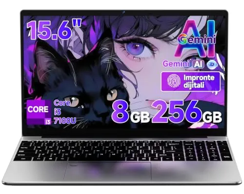 2026 Ordenador Portátil 15,6 Pulgadas Core i3-7100U 8GB +256 GB SSD-Silver | PC Laptop Win 11 Pro 1920x1080 con Teclado Retroiluminado Numérico Lector de Huellas WiFi 5 Notebook para Oficina y Estudio