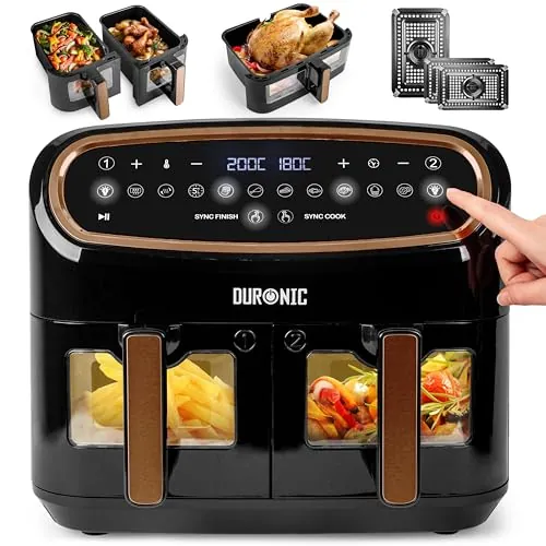 Duronic AF34 BG Freidora de Aire sin Aceite 2400 W, 2 Cestas 5L + 1 de 10L