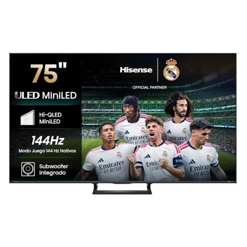 Hisense 75E8S - MiniLED 75 Pulgadas Smart TV 4K, Quantum Dot Color, 144 Hz | Mini LED, Subwoofer integrado, Hi-View AI Engine, Total HDR Solution, Filmmaker Mode, AMD FreeSync Premium