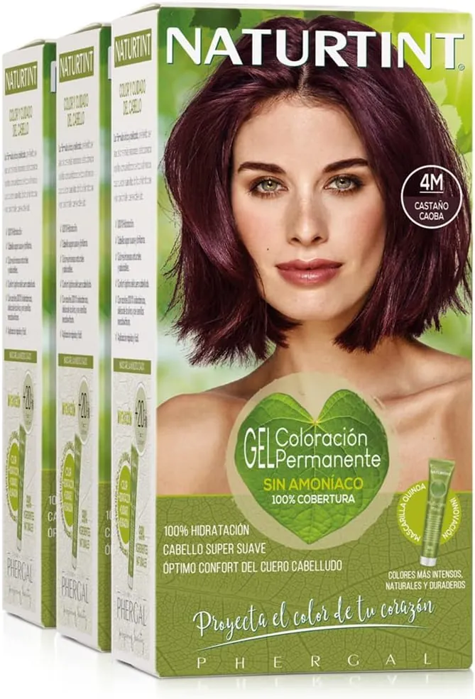 Naturtint Biobased | Coloración sin amoniaco | 100% cobertura de canas | Ingredientes vegetales | Color natural y duradero | 4M Castaño Caoba | Pack de 3