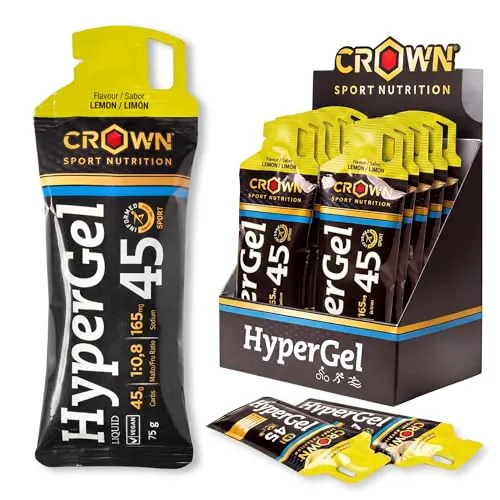 Crown Sport Nutrition HyperGel 45 Limón sin Cafeína | Geles Energéticos Running Ciclismo 45g Carbohidratos Ratio 1:0,8 | Sin Cafeína | Informed Sport | Caja 10x60ml