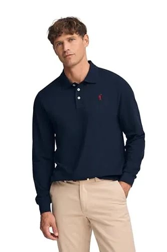 Polo Club Polo de Manga Larga Azul Marino Hombre con Logo Bordado 100% Algodón Regular Fit
