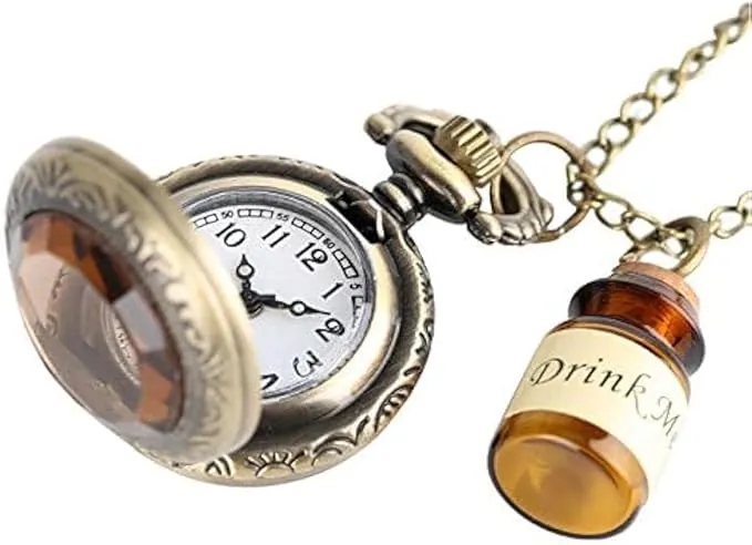 Relojes de Bolsillo de Cuarzo con Cadena y Mini Botella,vintage