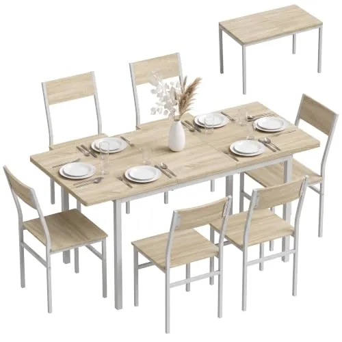 HOMCOM Conjunto de Mesa y 6 Sillas de Comedor de 7 Piezas Roble