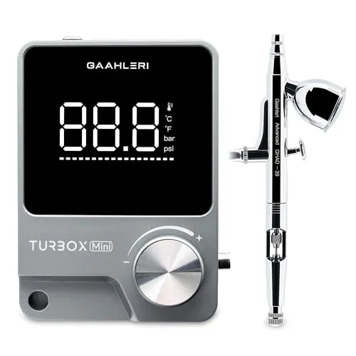 Gaahleri Aerógrafo , Turbox mini con GHAD-39, aerógrafo de doble acción y compresor de aire con control de aire de 18 niveles, ultra silencioso y conmutación de doble modo, multiescenario