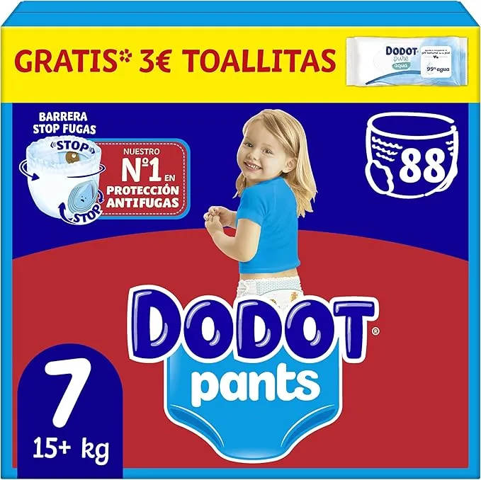 Dodot Bebé Pants Pañales, Talla 7,+15 kg, 88 Pañales, Pañal-Braguita con Ajuste 360° Anti-Fugas