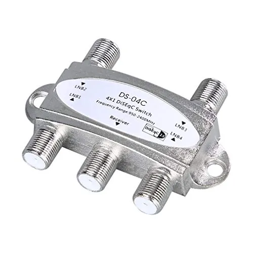 DollaTek Diseqc - Conmutador de banda ancha de 4 vías con aislamiento de alto nivel conecta 4 antenas satélites digitales 4 LNB para receptor de satélite