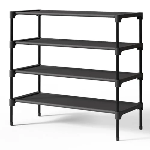 Kitsure Zapatero, 4 Niveles, 70 cm de Ancho, Tela no Tejida, Negro | Entrada, Garaje, Pasillo y Armario, Zapatero que Ahorra Espacio, Estructura Estable, Ideal para Tacones