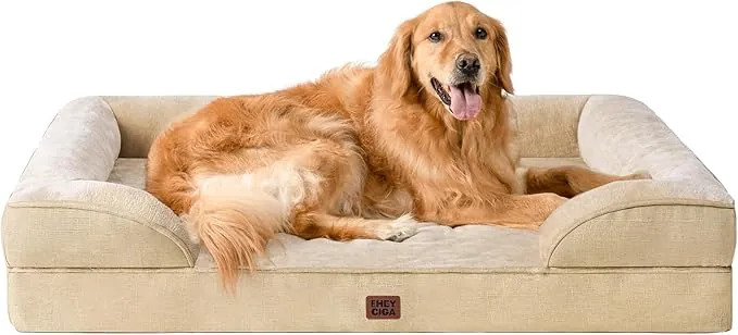 EHEYCIGA Cama Perro Extra Grande 112x81x16cm, Colchon Perro Impermeable Lavable con Espuma Viscoelástica, Sofá Perro Ortopedica Desmontable, Beige Grisáceo