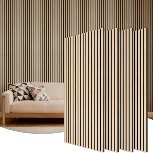 TONOR 4 Pack Paneles Acusticos Decorativos de Chapa de Madera, 120 x 60-2.88㎡, Panel para Pared Aislante Acustico en 3D, Palilleria pared Insonorizantes para el Salón, el Despacho, la Encimera, Roble
