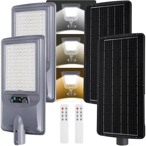 Aigostar 300W Farolas Solares Exterior, 15000mAh Batería de Gran Capacidad, 3000K/4500K/6500K Ajustables, 3000LM, IP65, Farola LED Exterior con Sensor de Movimiento para Patio,No Incluye Soporte,2Uds