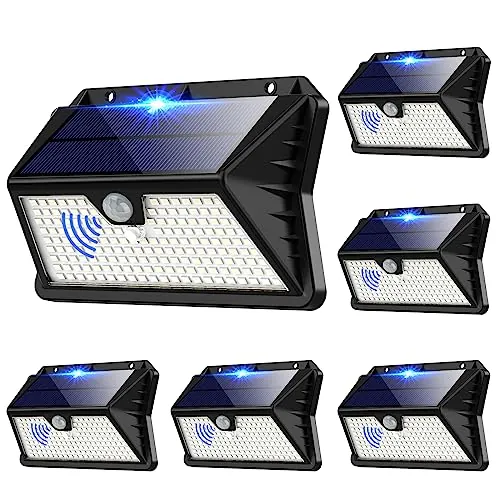 Luces Solares led Exterior Jardin, 【6Paquete】185 LED/3 Modos, 2200mAH Focos IP65 Impermeables con Sensor de Movimiento para Garaje, Calle, Patio