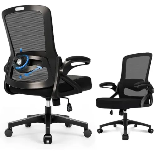 Silla de Oficina Ergonómica con Soporte Lumbar Ajustable, Reposabrazos y 125° Respaldo Inclinable, Silla Giratoria de Malla Respirable con Ruedas Omnidireccionales Silenciosas, Oficina y Hogar, Negro