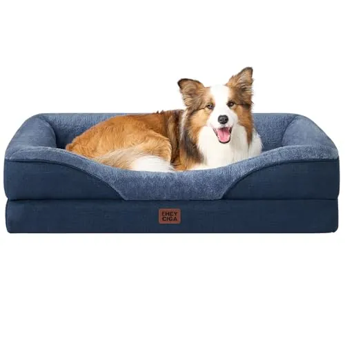 EHEYCIGA Cama Ortopedica y Viscoelastica para Perro L Plus 104.1x68.6x18.9 cm, Memory Foam Sofa para Perros Lavable, Cama Gato Suave, Azul Marino