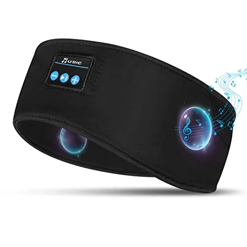 flintronic Auriculares para Dormir, Diadema Deportiva para Dormir, Antifaz para Dormir Auriculares Bluetooth, para Deportes, Musica, Correr, Viajar(Negro)