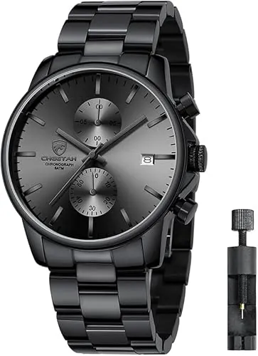Affute Reloj de Cuarzo con cronógrafo de Acero Inoxidable y Metal, Resistente al Agua, con Fecha automática en manecillas Coloridas