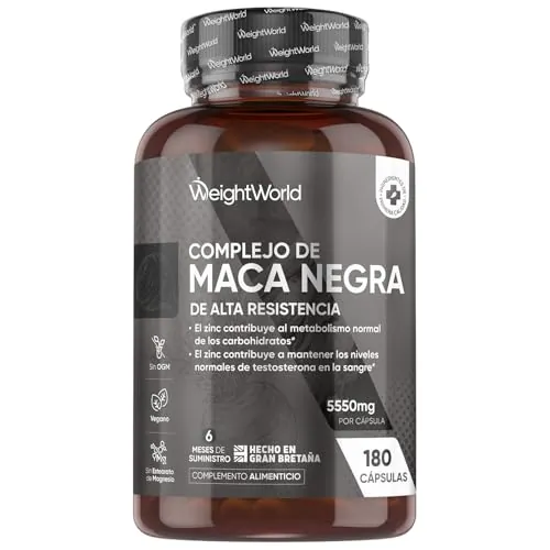 Maca Negra y Amarilla Andina Complex 5000mg de Potencia-100:1-6 Meses de Suministro, 180 Maca Cápsulas Veganas - Con Zinc, L-Arginina, Ginseng y Pimienta Negra, Sin Estearato de Magnesio