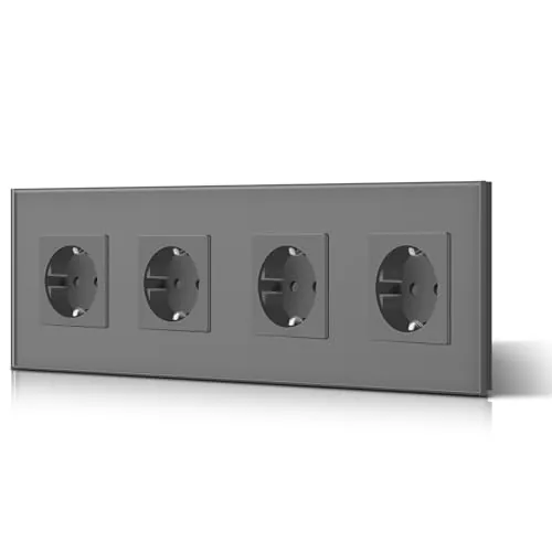 BSEED Enchufe de Pared con Cristal,Enchufes Empotrable Estándar,Schuko Enchufe Simple 16A 250V,Toma de Corriente para Cocina,Dormitorio,Oficina,Hotel,M Serie,4 Enchufes,299mm Gris