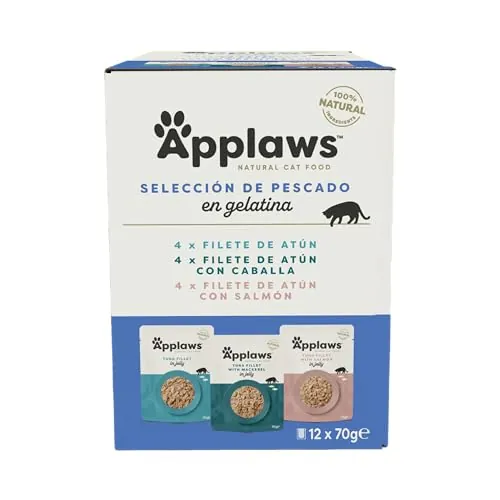 Applaws Natural Comida Húmeda para Gatos, Selección de Pescado en Jalea 70 g (12 x 70 g Bolsitas)
