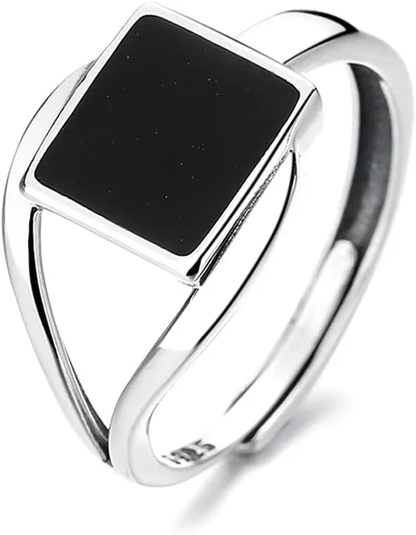 Anillo de Plata joyería Anillo de Mujer Retro Ajustable Cuadrado Irregular Anillo Abierto