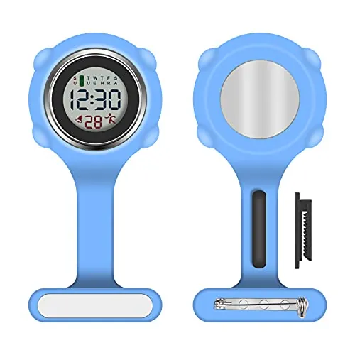 Vicloon Reloj Bolsillo Enfermera, Reloj Enfermera Digital Multifuncional,Puede Cronometrarse y Usarse como Despertador,Reloj Silicona Prendedor de Broche,Regalos para Medicos Enfermeras Azul