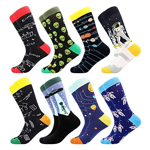 BONANGEL Calcetines Funky, Divertidos y Coloridos Calcetines de Vestir de Algodón Loco, Regalo Navideño para Hombres Papá Novio