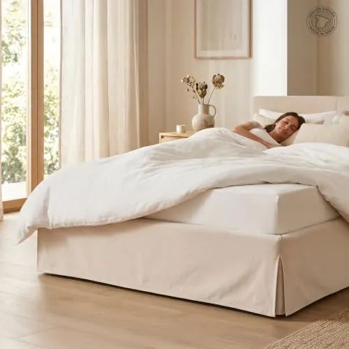 FUSIONHOME Cubre Canapé Cama 100x190/200 cm Piedra Premium - Funda Somier Faldón Cubrecanapé Ajustable - Acabado Fuelle Inglés Elegante - Transpirable y Antideslizante 100% Fabricado en España