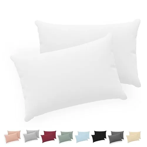 Twinzen® Funda Almohada 50x70 (Juego de 2) - Blanco - 100% Algodon Jersey - Funda de Almohada Algodon - Funda Cojin para Cama - Protector de Almohada con Cremallera