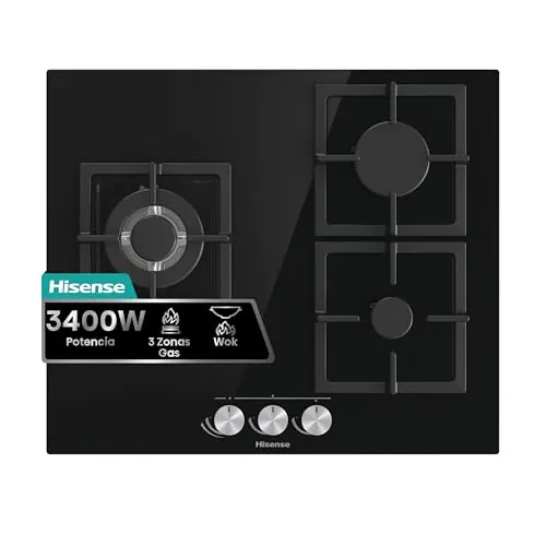 Hisense GG633B - Placa Cristal Gas, Integrable, Ancho 58cm, 3Fuegos