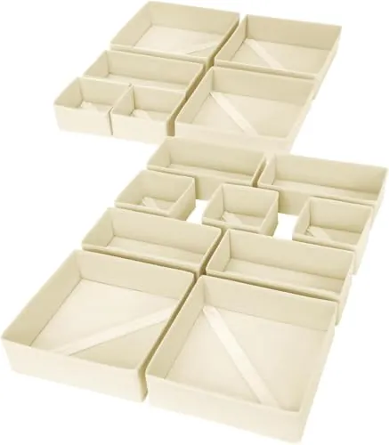 DIMJ Organizadores de Cajones - Divisores de Cajones Juego de 15 Cajas, Plegables Organizador Ropa Interior Armarios No Tejidos, BeBe, Calcetines, Ropa Interior, Corbatas, Beige