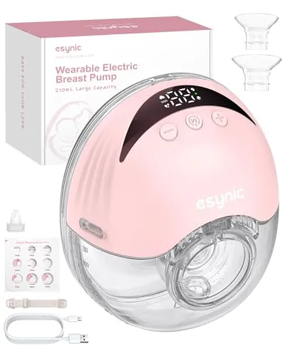 eSynic Sacaleches Eléctrico Manos Libres con 4 Modos y 12 Niveles Extractor de Leche Materna de 210ml Menos Ruido con Bridas de 24/21/19 mm a Prueba de Fugas Extractor de Leche Inalámbrico Sin BPA