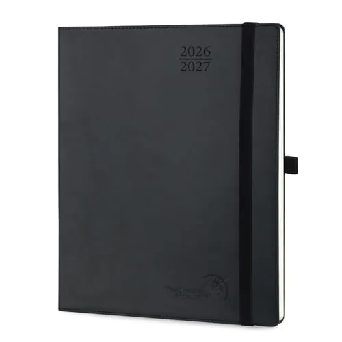 POPRUN Agenda 2026 2027 Semana Vista, Tapa Blanda, Grande 26,5 x 21,5 cm