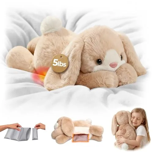 Mewaii Peluche Conejo Blanco Tumbado, 2,4 kg, Cojín Térmico