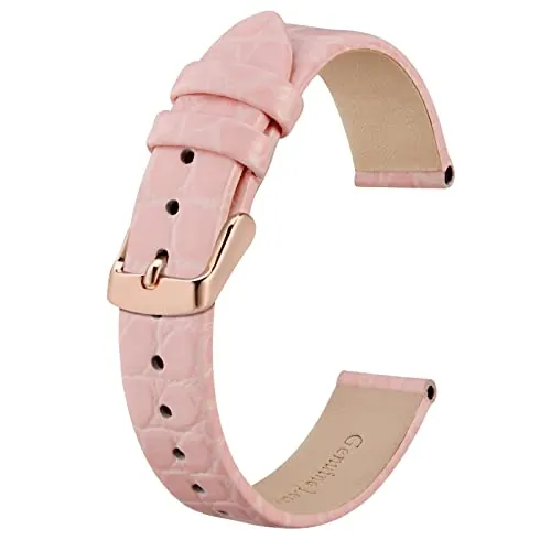 BISONSTRAP Correas de Cuero para Reloj, Correas de Repuesto Suaves con Hebilla Pulida, 18mm, Rosa con Hebilla de Oro Rosa