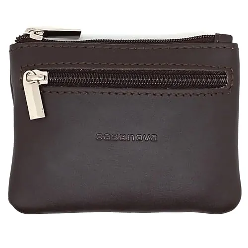 Monedero con 2 Cremalleras para Hombre con Argolla para Llave | Piel Ubrique | Hechas a Mano en Cuero | 10012 Marron