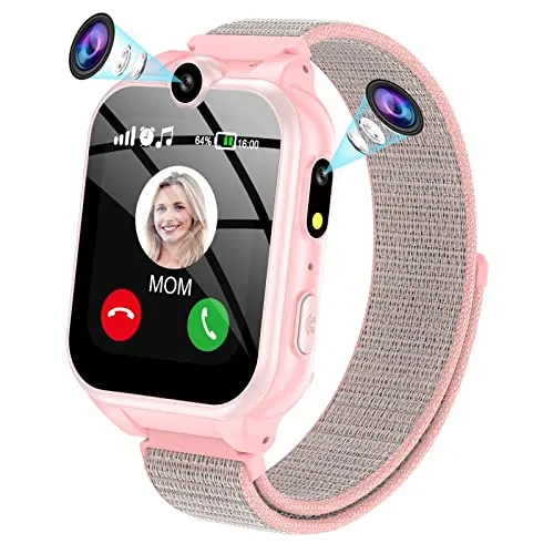 PTHTECHUS® Smartwatch Niño Reloj Inteligente Teléfono Infantil con Llamadas SOS, 18 Juegos, Cámara, Música MP4, Despertador, Linterna, Smart Watch Digital para Niña y Niño 4-12 Años Regalo