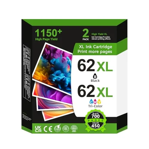 62 XL Cartuchos de Impresora Multipack, 62XL Cartuchos Negro y Color Compatibles con Cartucho Original HP 62 para Envy 5541 5544 5646 5744 5540 5542 5546 5640 5646 OfficeJet 200 200c 250 250c 5740