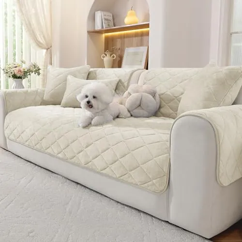 Ystyle Funda Sofa en Franela Suave, Fundas Sofa Antideslizantes, Seguras, Cómodas y Lavables a Máquina, Aptas para Sofás de 1/2/3/4 Plazas y Sofás con Sección Chaise Longue (Beige, 90x210cm)