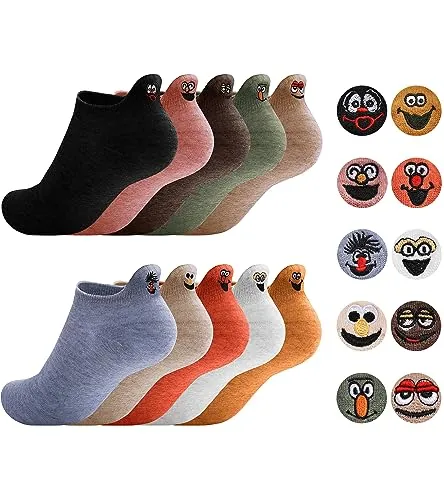 Sporzin Calcetines Mujer Divertidos Calcetines Tobilleros Mujer, 10 Pares Calcetine s Deporte Muje r con Bordado en el Talón, Ideales para Uso Diario y Deporte