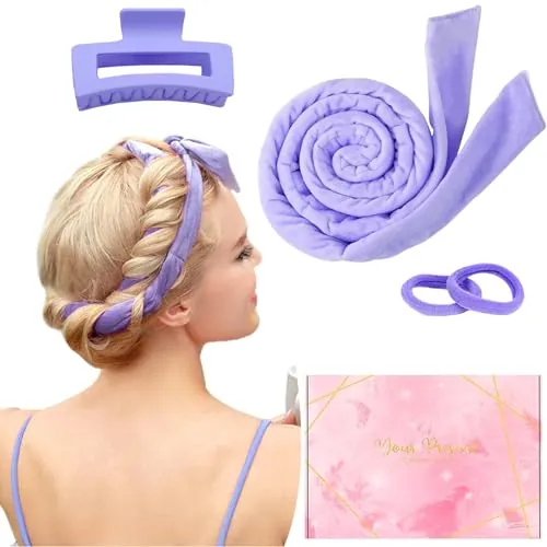 Rizador Sin Calor para Cabello Largo - Terciopelo Ondas Heatless Curlers Con Clip de Pelo, Cinta y Diadema para Hacer Ondas