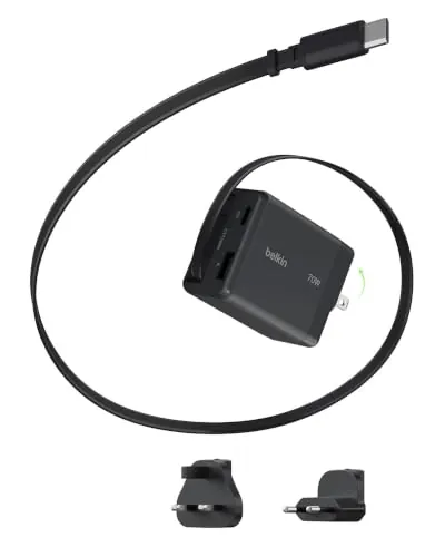 Belkin UltraCharge Cargador de Pared USB C de 70W con Cable USB C Retráctil