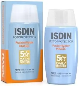 ISDIN Fotoprotección Fusion Water MAGIC SPF 50, Protector Solar Facial de Textura Ligera y Fase Externa Acuosa con Tacto Final Sedoso, 50ml