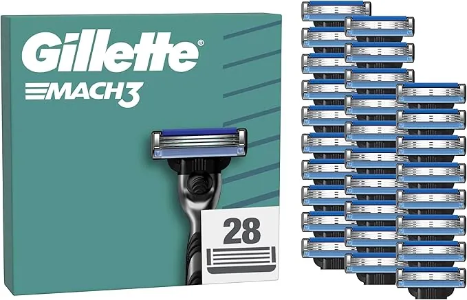 Gillette Mach3 Base Pack de 28 Recambios Para Maquinillas De Afeitar Para Hombre, Cuchillas de Afeitar Con 3 Hojas y Banda Lubricante, Compatible Con Todos Los Mangos Mach3