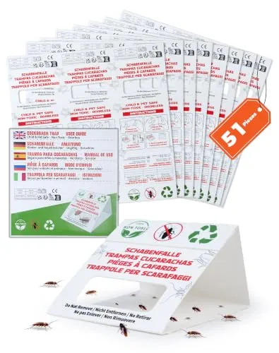 51 Piezas Trampas Adhesivas para Cucarachas con Adhesivo Fuerte