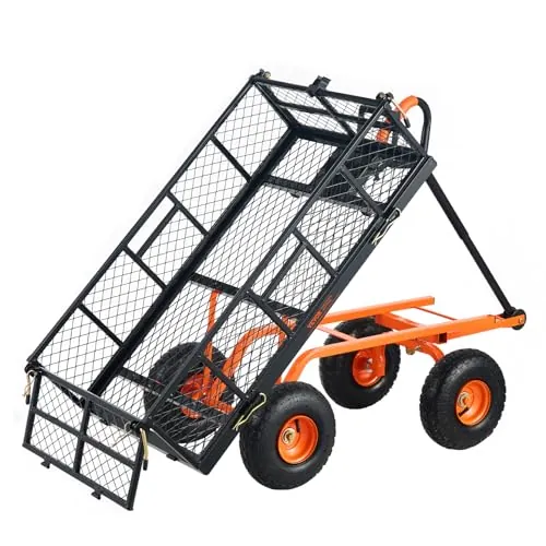 VEVOR Carro Volquete de Metal para Jardín con Marco de Acero Fácil de Montar, 2 en 1 Carro Volquete con Mango Convertible con Neumáticos de 255 mm, 181 kg de Gran Capacidad para Jardín, Patio