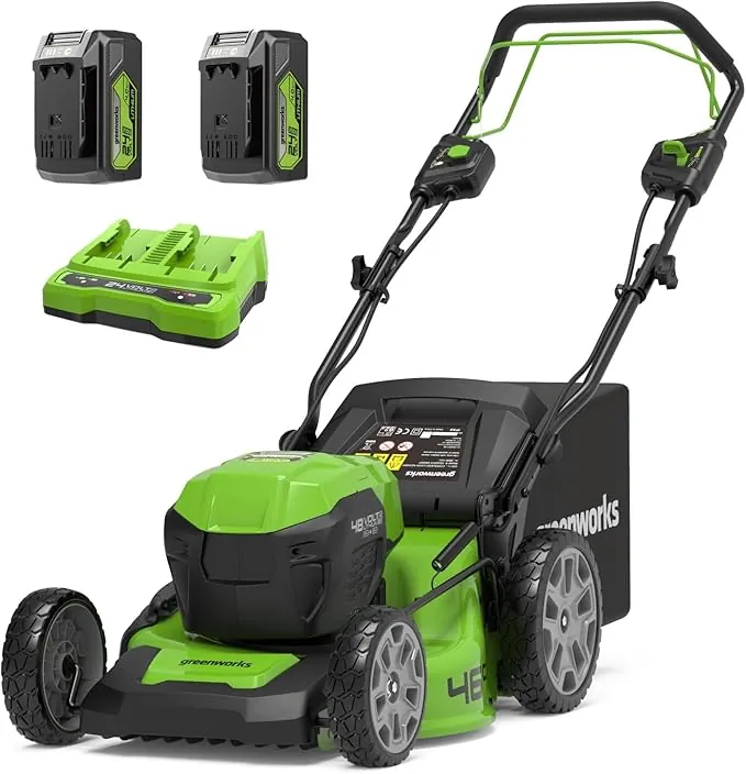 Greenworks 48V (24V x 2) Cortacésped de Batería Autopropulsada para Céspedes Grandes Hasta 480 m², Ancho de Corte 46 cm, Bolsa de 55L MÁS Dos Baterías 24V de 4Ah y Cargador Doble,GD24X2LM46SPK4X