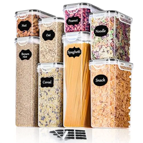 L LONGANCHANG Botes Cocina Almacenaje de Plástico - Juego de 8 Piezas Hermeticos Contenedores Cocina con Tapa - Recipientes para Alimentos Sellados para Cereales, Harina, Golosinas para Mascotas